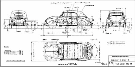 Maße VW1302 Cabriolet Maße VW1302 Cabriolet