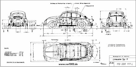 Maße VW1302 Limousine Maße VW1302 Limousine
